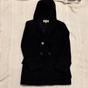 Michael Kors Women's Hooded Black Peacoat SZ 4